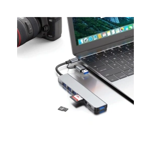 Hurtownia GSM - Tech-Protect HB06 HUB Adapter 9in1 USB-C + USB-A 2.0 + USB-A 3.0 + SD/TF + Jack 3.5mm Weltraum Grau - THP3868 - {ean13} - Hurt