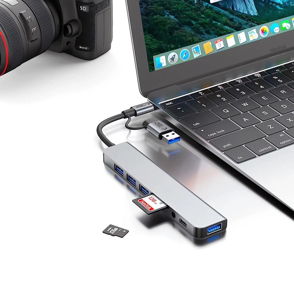 Hurtownia GSM - Adaptér Tech-Protect HB06 HUB 9in1 USB-C + USB-A 2.0 + USB-A 3.0 + SD/TF + Jack 3.5mm Space Grey - THP3868 - {ean13} - Hurt