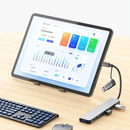 Adapter Tech-Protect HB06 HUB 9in1 USB-C + USB-A 2.0 + USB-A 3.0 + SD/TF + Jack 3.5mm Space Grey