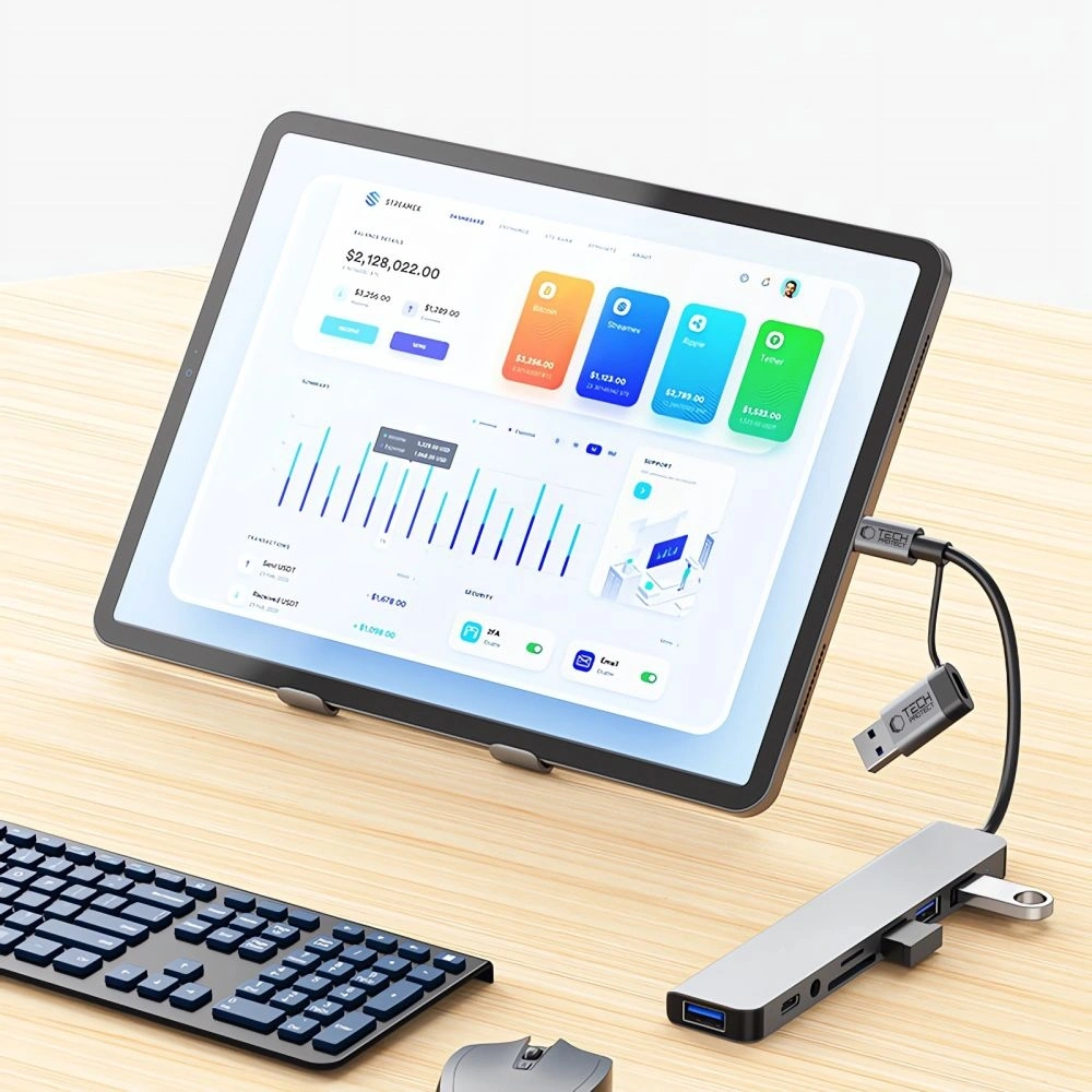 Hurtownia GSM - Adaptér Tech-Protect HB06 HUB 9in1 USB-C + USB-A 2.0 + USB-A 3.0 + SD/TF + Jack 3.5mm Space Grey - THP3868 - {ean13} - Hurt