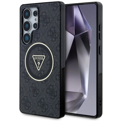 Etui Guess 4G Glitter Triangle Buttons MagSafe do Samsung Galaxy S25 Ultra czarny