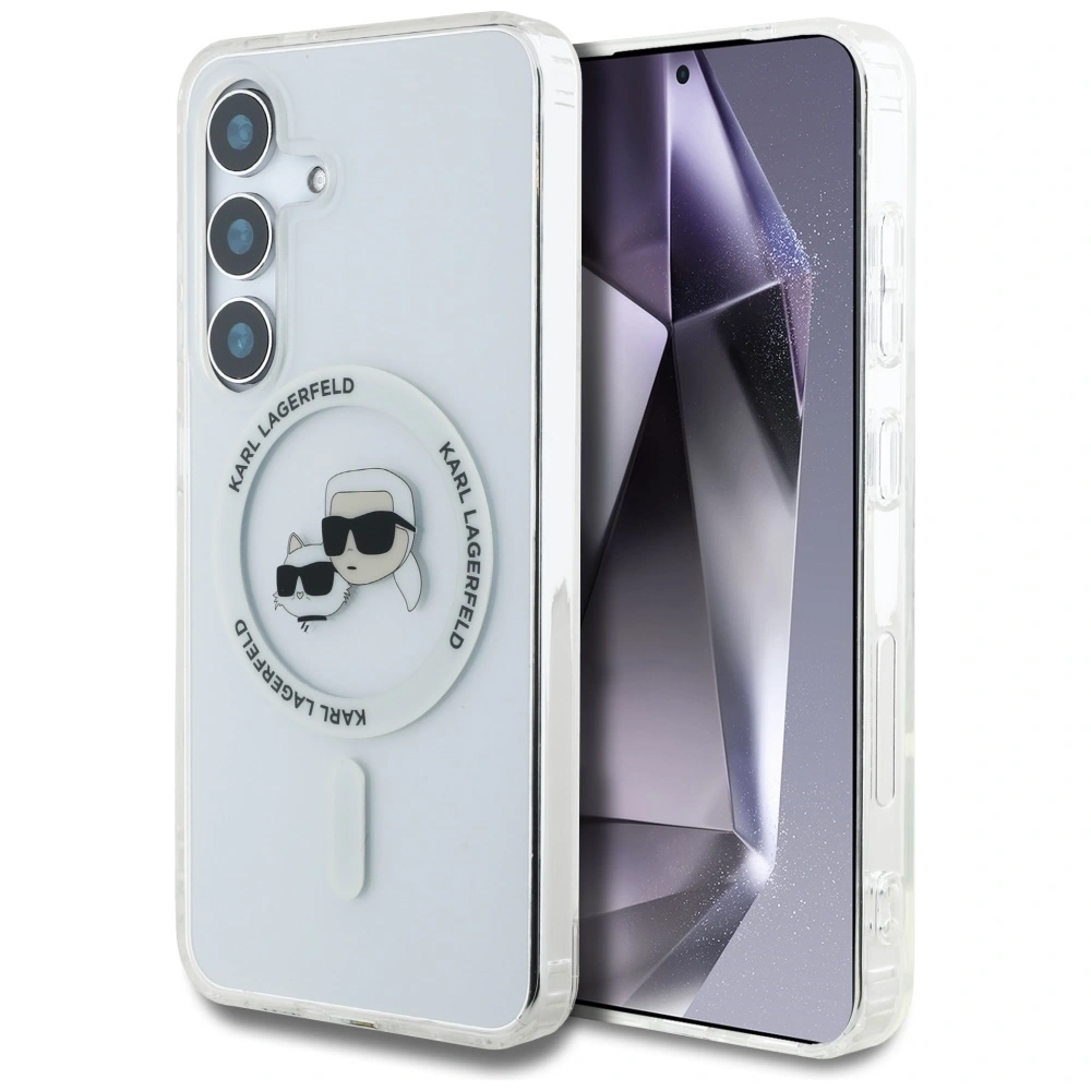 Hurtownia GSM - Karl Lagerfeld Buton Karl & Choupette Capete imprimate cu logo MagSafe Samsung Galaxy S25+ Plus alb - KLD21881 - {ean13} - Hurt