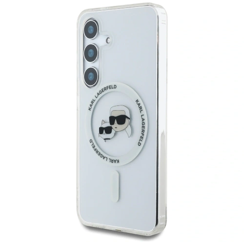 Etui Karl Lagerfeld Button Karl & Choupette Heads Printed Logo MagSafe do Samsung Galaxy S25+ Plus biały