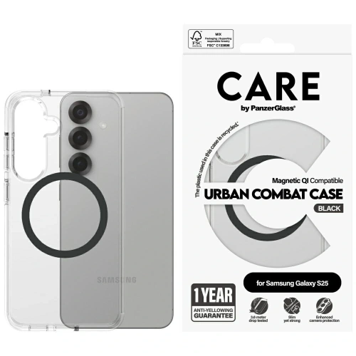 Etui CARE by PanzerGlass Flagship Urban Combat Black QI do Samsung Galaxy S25 przezroczysty