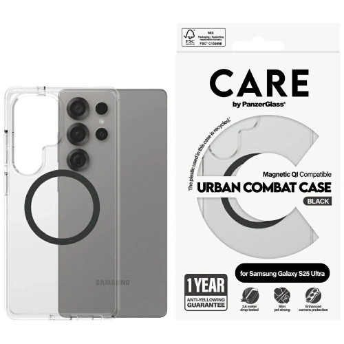 Etui CARE by PanzerGlass Flagship Urban Combat Black QI do Samsung Galaxy S25 Ultra przezroczysty