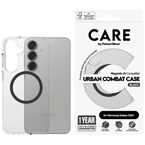 Etui CARE by PanzerGlass Flagship Urban Combat Black QI do Samsung Galaxy S25+ Plus przezroczysty