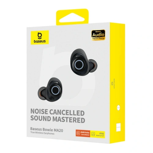 Bezprzewodowe słuchawki dokanałowe TWS Baseus Bowie MA20 ANC Bluetooth 5.3 IPX6 (czarne)