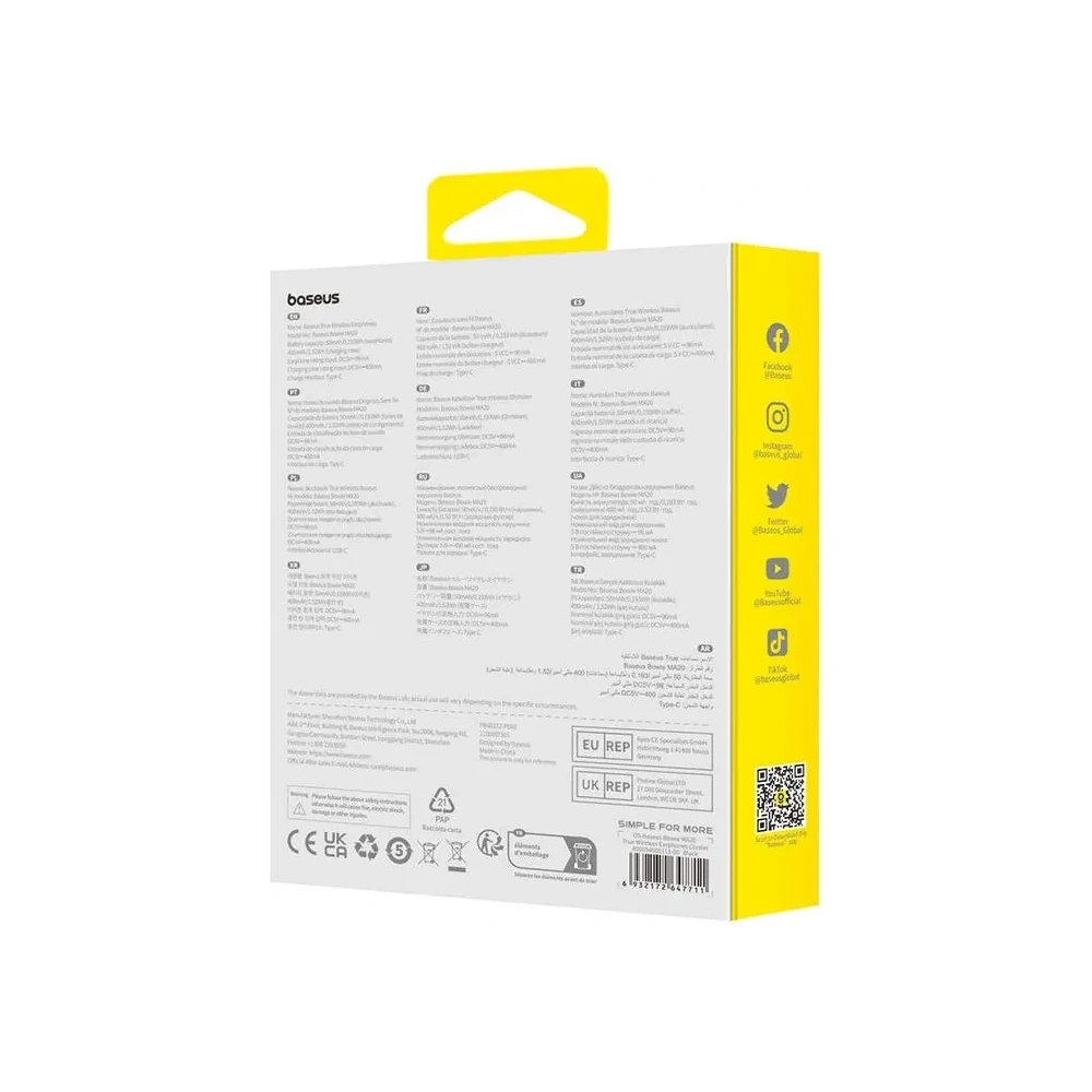 Hurtownia GSM - Baseus Bowie MA20 TWS ANC Bluetooth 5.3 IPX6 vezeték nélküli dokkolós fejhallgató (fekete) - BSU8924 - {ean13} - Hurt