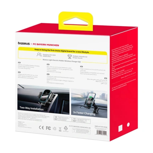 Uchwyt samochodowy na kokpit / szybę / do kratki Baseus z ładowarką 15W Edycja Bayern Monachium (czarny)