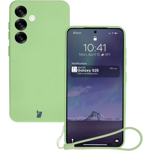 Silikonowe etui z pierścieniem magnetycznym Bizon Case Silicone Magnetic do Samsung Galaxy S25 / Galaxy S24 jasnozielone