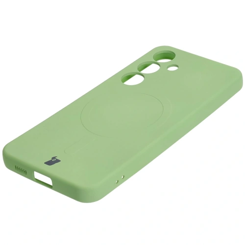 Silikonowe etui z pierścieniem magnetycznym Bizon Case Silicone Magnetic do Samsung Galaxy S25 / Galaxy S24 jasnozielone