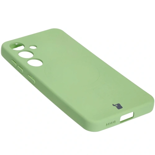 Silikonowe etui z pierścieniem magnetycznym Bizon Case Silicone Magnetic do Samsung Galaxy S25 / Galaxy S24 jasnozielone