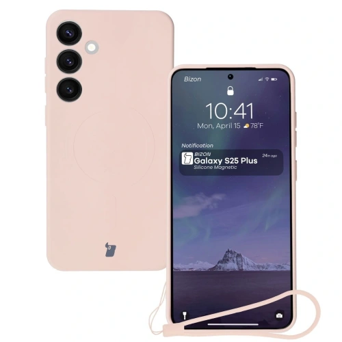 Silikonowe etui z pierścieniem magnetycznym Bizon Case Silicone Magnetic do Samsung Galaxy S25+ Plus / S24+ Plus jasnoróżowe