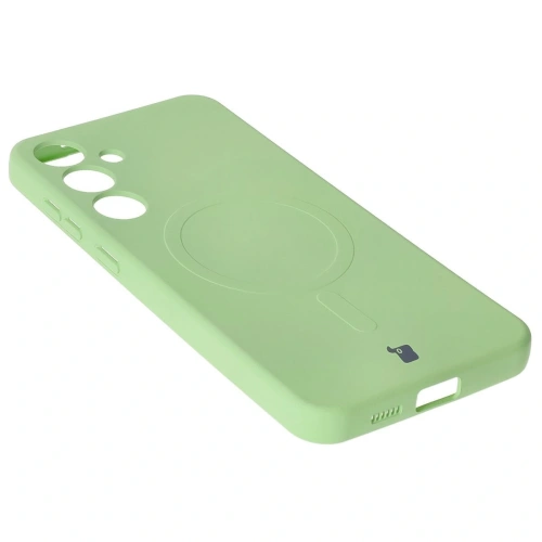 Silikonowe etui z pierścieniem magnetycznym Bizon Case Silicone Magnetic do Samsung Galaxy S25+ Plus / S24+ Plus jasnozielone