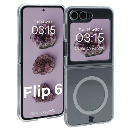 Etui z pierścieniem magnetycznym Bizon Case CrystalO do Samsung Galaxy Z Flip6 / 7 FE przezroczyste