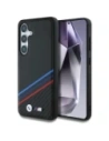 Etui BMW Kožené Trikolorové Křížové Pruhy MagSafe pro Samsung Galaxy S25 černé
