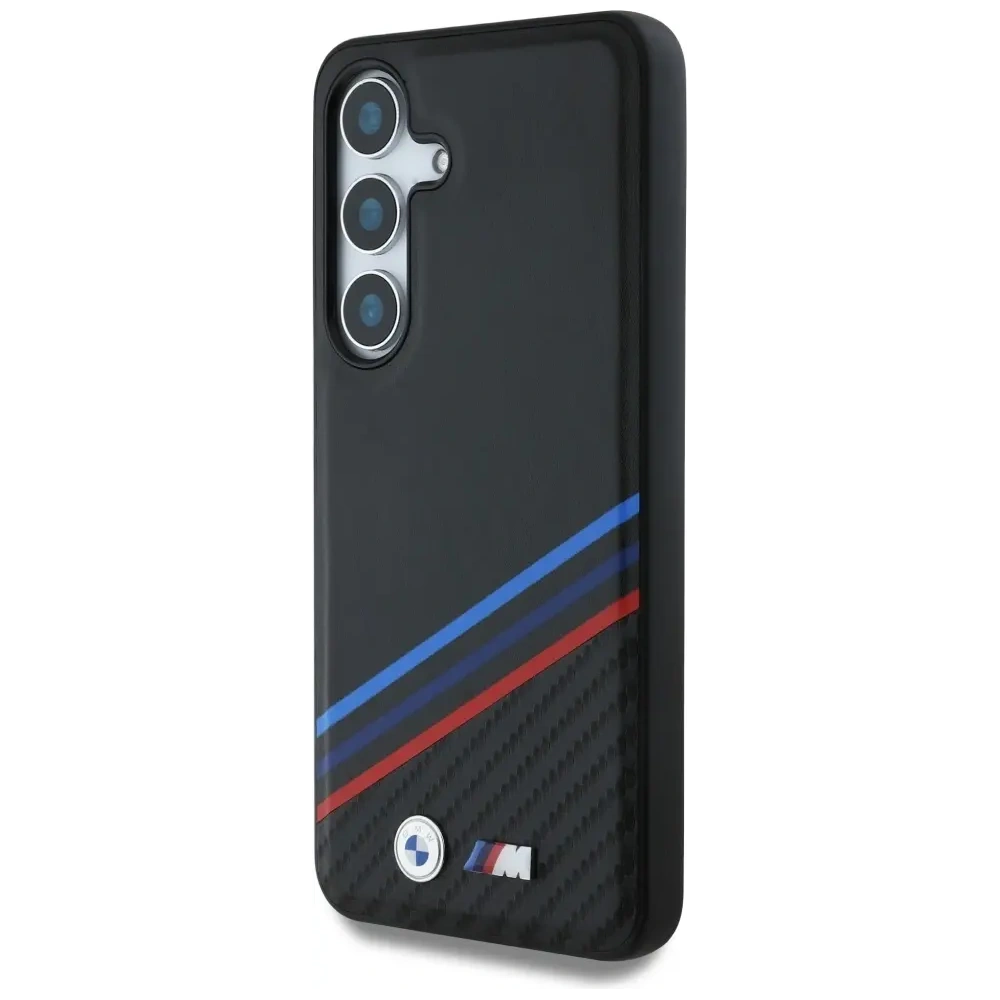 Hurtownia GSM - Etui BMW Kožené Trikolorové Křížové Pruhy MagSafe pro Samsung Galaxy S25 černé - BMW805 - {ean13} - Hurt