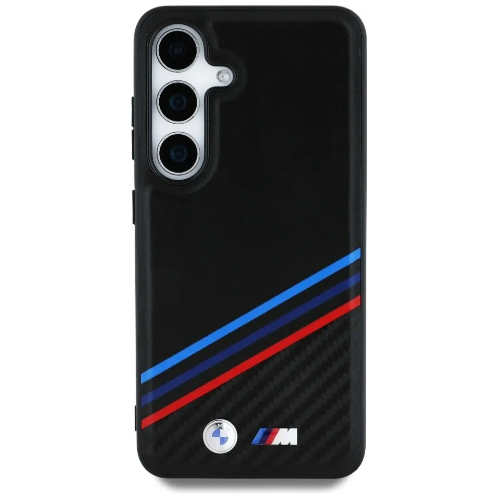 Hurtownia GSM - Etui BMW Kožené Trikolorové Křížové Pruhy MagSafe pro Samsung Galaxy S25 černé - BMW805 - {ean13} - Hurt