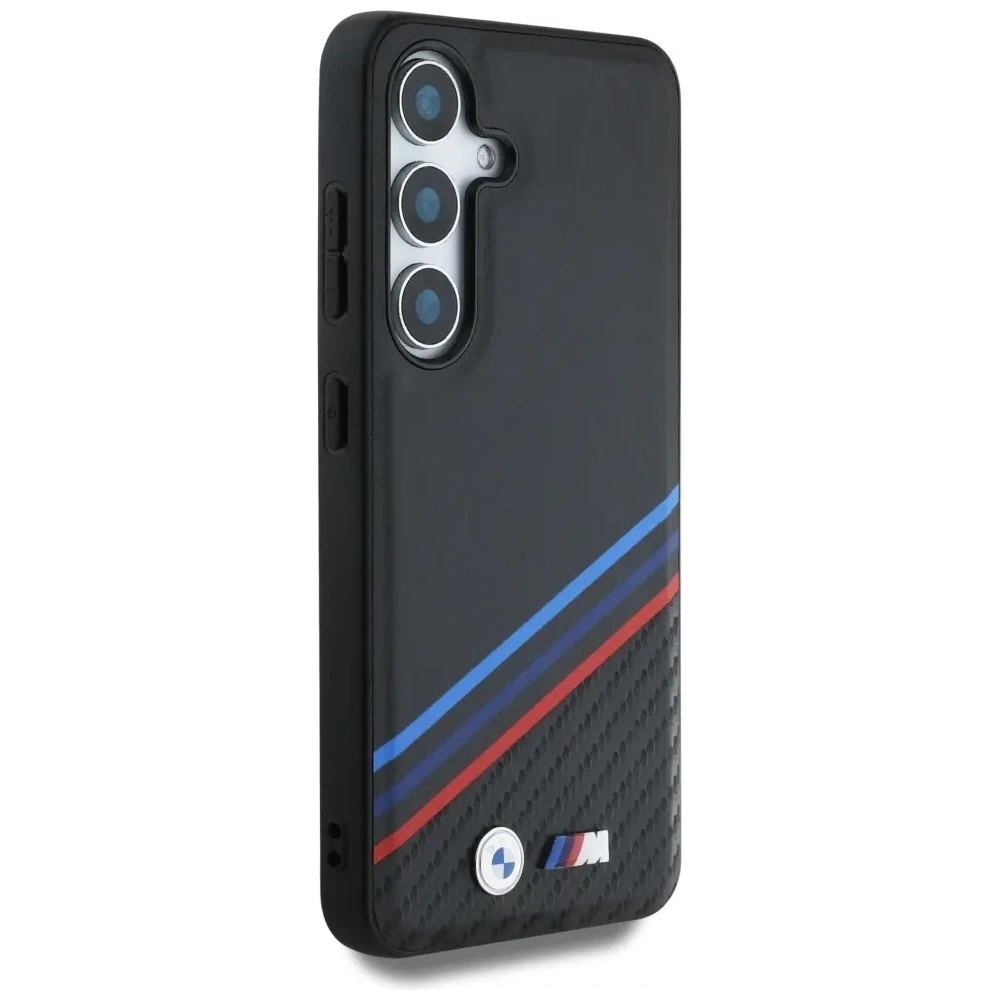 Hurtownia GSM - Etui BMW Kožené Trikolorové Křížové Pruhy MagSafe pro Samsung Galaxy S25 černé - BMW805 - {ean13} - Hurt