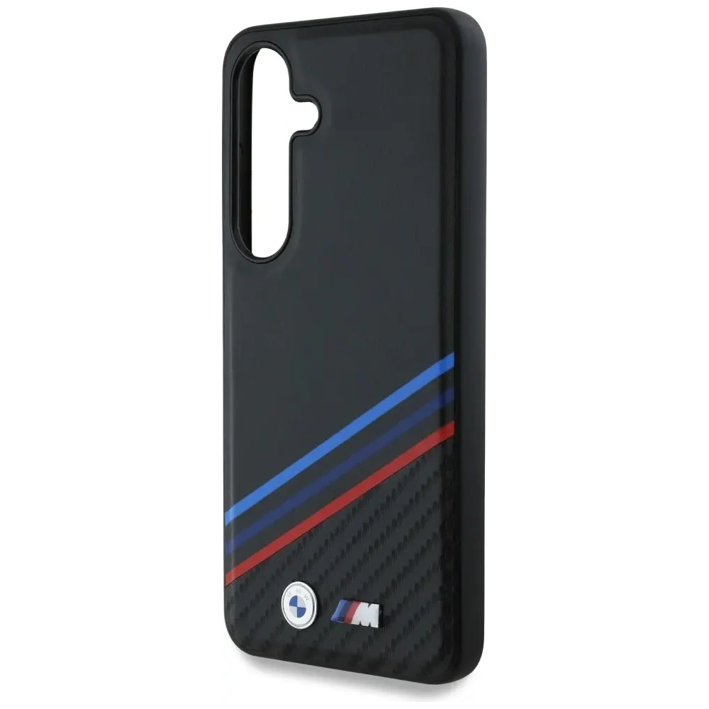Hurtownia GSM - Etui BMW Kožené Trikolorové Křížové Pruhy MagSafe pro Samsung Galaxy S25 černé - BMW805 - {ean13} - Hurt