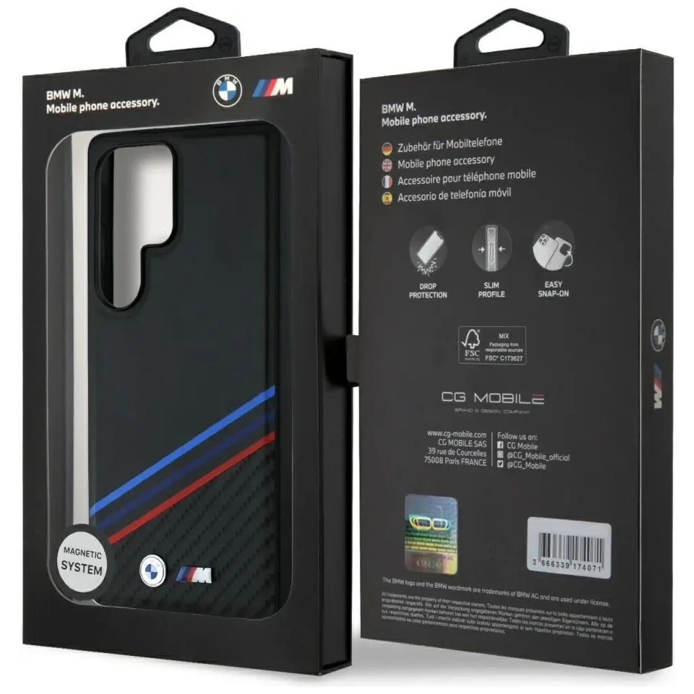 Hurtownia GSM - BMW Leder Tricolor Überquerungsstreifen MagSafe Samsung Galaxy S25 Ultra schwarz - BMW806 - {ean13} - Hurt