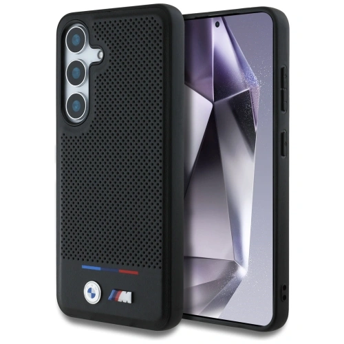 Etui BMW Leather Tricolor Stripe MagSafe do Samsung Galaxy S25 czarny