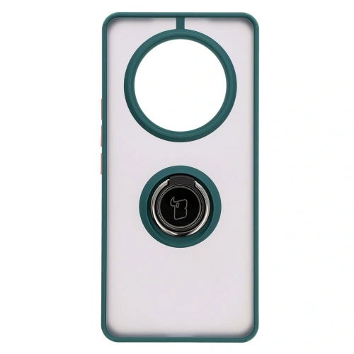 Etui z uchwytem na palec Bizon Case Hybrid Ring do Honor Magic7 Lite przydymione z ciemnozieloną ramką