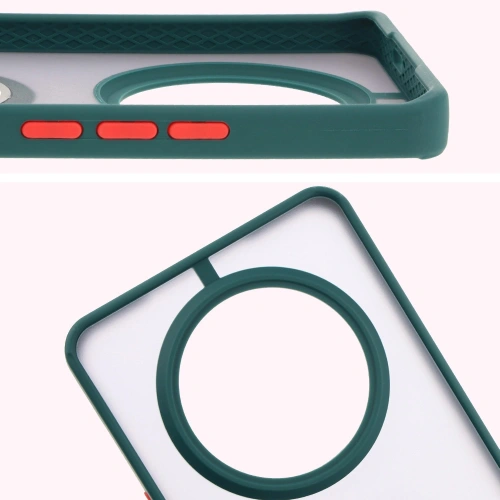 Etui z uchwytem na palec Bizon Case Hybrid Ring do Honor Magic7 Lite przydymione z ciemnozieloną ramką