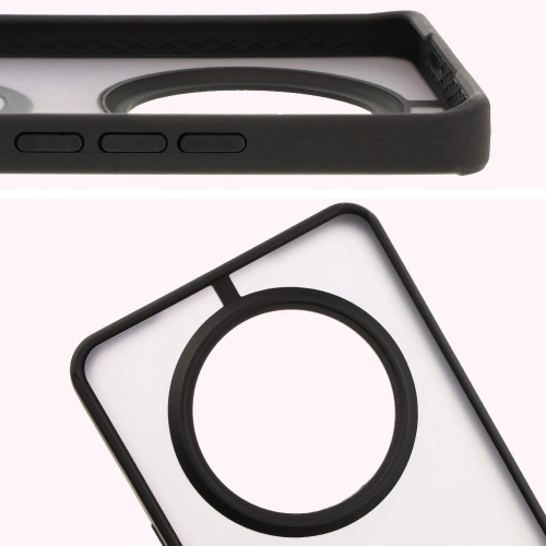 Etui z uchwytem na palec Bizon Case Hybrid Ring do Honor Magic7 Lite przydymione z czarną ramką