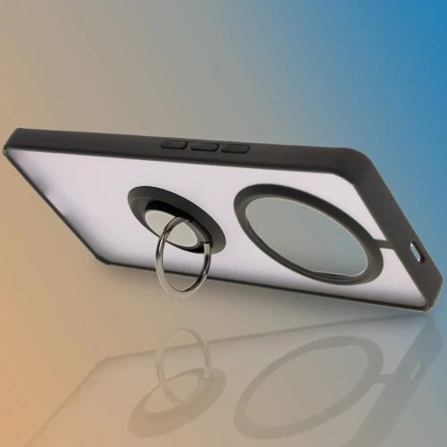 Etui z uchwytem na palec Bizon Case Hybrid Ring do Honor Magic7 Lite przydymione z czarną ramką