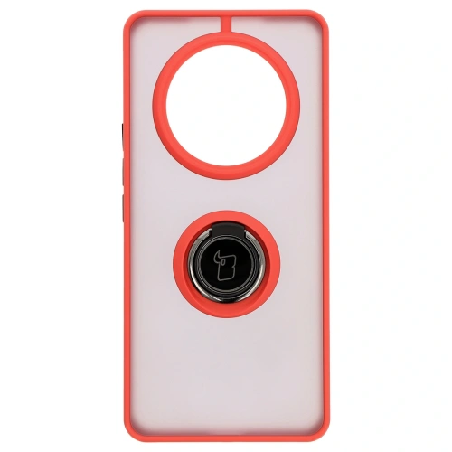 Etui z uchwytem na palec Bizon Case Hybrid Ring do Honor Magic7 Lite przydymione z czerwoną ramką