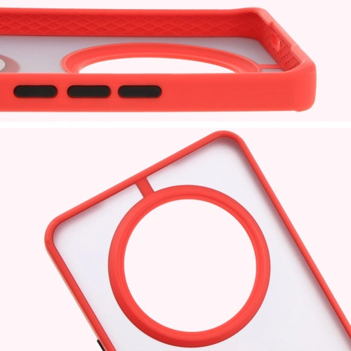 Etui z uchwytem na palec Bizon Case Hybrid Ring do Honor Magic7 Lite przydymione z czerwoną ramką