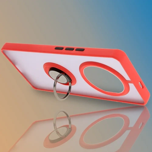 Etui z uchwytem na palec Bizon Case Hybrid Ring do Honor Magic7 Lite przydymione z czerwoną ramką