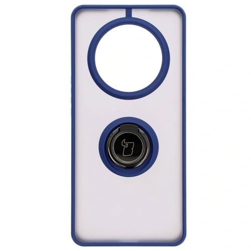 Etui z uchwytem na palec Bizon Case Hybrid Ring do Honor Magic7 Lite przydymione z granatową ramką