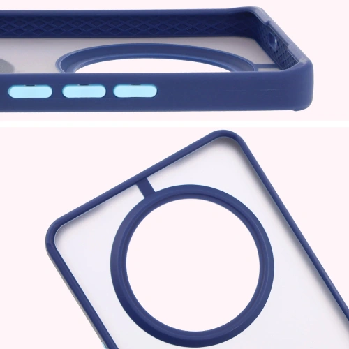 Etui z uchwytem na palec Bizon Case Hybrid Ring do Honor Magic7 Lite przydymione z granatową ramką