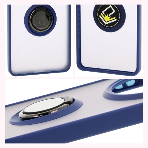 Etui z uchwytem na palec Bizon Case Hybrid Ring do Honor Magic7 Lite przydymione z granatową ramką