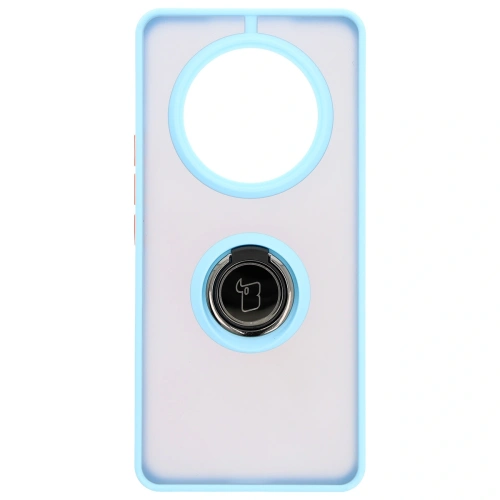 Etui z uchwytem na palec Bizon Case Hybrid Ring do Honor Magic7 Lite przydymione z jasnoniebieską ramką