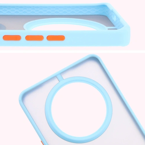 Etui z uchwytem na palec Bizon Case Hybrid Ring do Honor Magic7 Lite przydymione z jasnoniebieską ramką