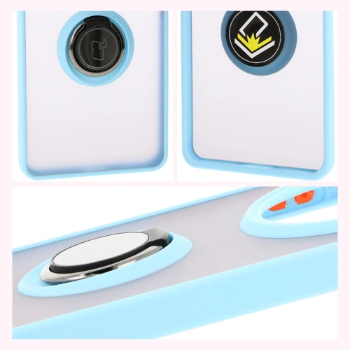 Etui z uchwytem na palec Bizon Case Hybrid Ring do Honor Magic7 Lite przydymione z jasnoniebieską ramką