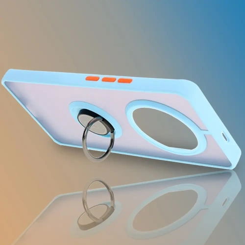 Etui z uchwytem na palec Bizon Case Hybrid Ring do Honor Magic7 Lite przydymione z jasnoniebieską ramką