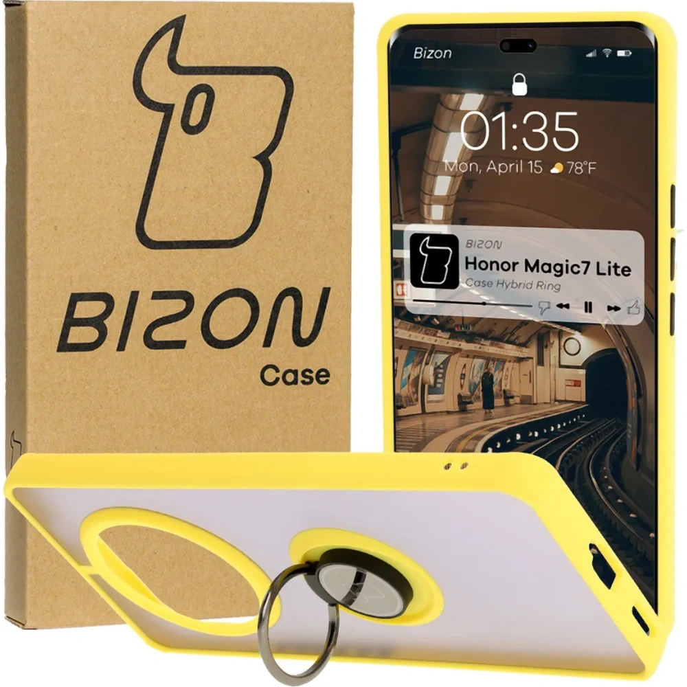 Hurtownia GSM - Bizon Case Hybrid Ring Honor Magic7 Lite rauchig mit einem gelben Rahmen - BIZ8310 - {ean13} - Hurt