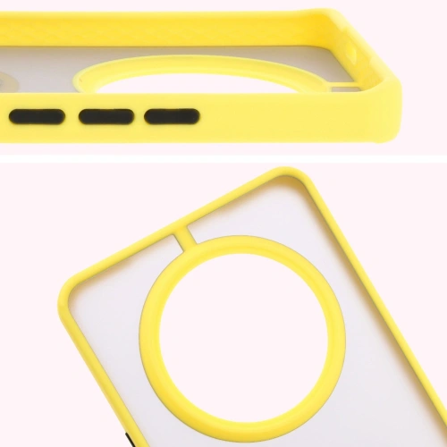 Etui z uchwytem na palec Bizon Case Hybrid Ring do Honor Magic7 Lite przydymione z żółtą ramką