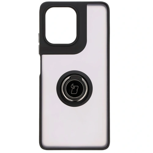 Etui z uchwytem na palec Bizon Case Hybrid Ring do Motorola Moto G75 5G przydymione z czarną ramką