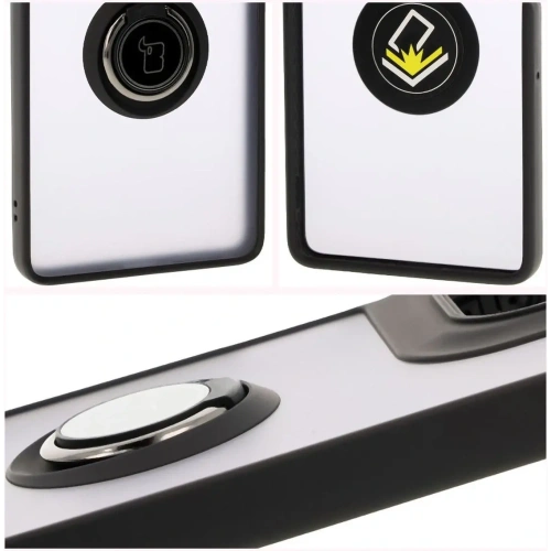 Etui z uchwytem na palec Bizon Case Hybrid Ring do Motorola Moto G75 5G przydymione z czarną ramką