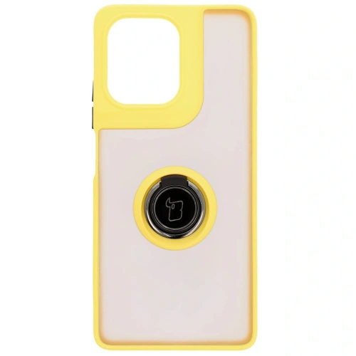 Etui z uchwytem na palec Bizon Case Hybrid Ring do Motorola Moto G75 5G przydymione z żółtą ramką