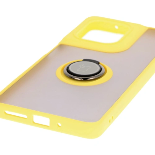 Etui z uchwytem na palec Bizon Case Hybrid Ring do Motorola Moto G75 5G przydymione z żółtą ramką