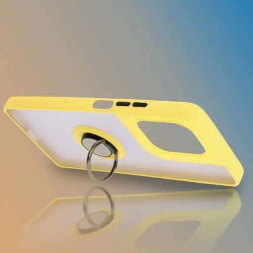 Etui z uchwytem na palec Bizon Case Hybrid Ring do Motorola Moto G75 5G przydymione z żółtą ramką