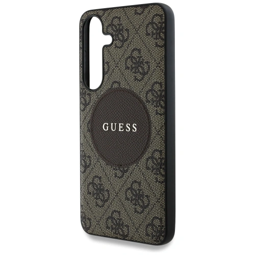 Etui Guess 4G Round Patch Classic Logo MagSafe do Samsung Galaxy S25 brązowy
