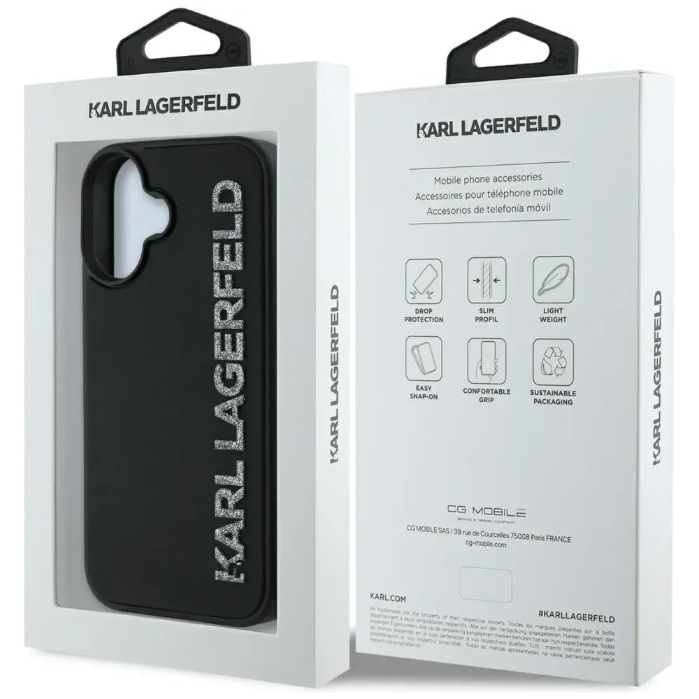 Hurtownia GSM - Karl Lagerfeld HC 3D Gumi Hosszú Csillám Apple iPhone 16 fekete - KLD21886 - {ean13} - Hurt