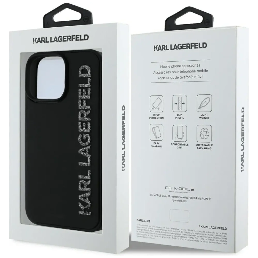 Hurtownia GSM - Etui Karl Lagerfeld HC 3D Rubber Elongated Glitter do Apple iPhone 16 Pro černé - KLD21887 - {ean13} - Hurt